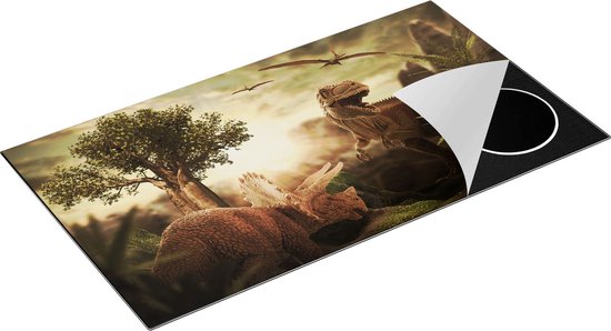 Chefcare Inductie Beschermer Dinosauriërs in de Natuur – Dino’s – 95×50 cm – Afdekplaat Inductie – Kookplaat Beschermer – Inductie Mat