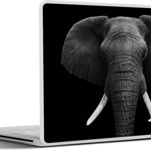 Laptop sticker – 17.3 inch – Olifant – Wilde dieren – Zwart – Wit – Portret – 40x30cm – Laptopstickers – Laptop skin – Cover