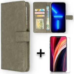 Apple iPhone Hoesje & Glazen Screenprotector – Portemonnee Book Case – Kaarthouder & Magneetlipje