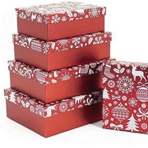 Kerstdoosjes Set van 5 in Rood en Wit voor Geschenken – Verschillende Maten Kerstdoosjes Set van 5 in Rood en Wit voor Geschenken – Verschillende Maten