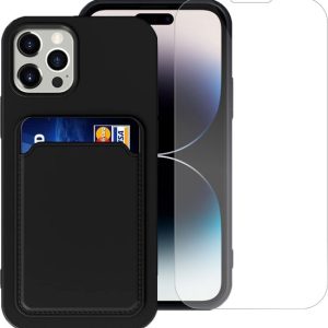 Geschikt voor iPhone 14 Pro Pasjes houder Hoesje Case + Screenprotector – Gehard Glas Cover – Portemonnee Hoesje Cover – Zwart Geschikt voor iPhone 14 Pro Pasjes houder Hoesje Case + Screenprotector – Gehard Glas Cover – Portemonnee Hoesje Cover – Zwart