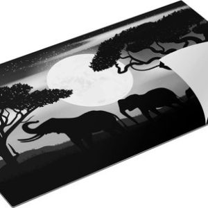 Chefcare Inductie Beschermer Olifanten Silhouet tijdens Volle Maan – Zwart Wit – 91,6×52,7 cm – Afdekplaat Inductie – Kookplaat Beschermer – Inductie Mat