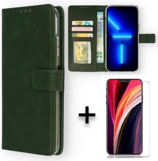 Apple iPhone Hoesje & Glazen Screenprotector - Portemonnee Book Case - Kaarthouder & Magneetlipje