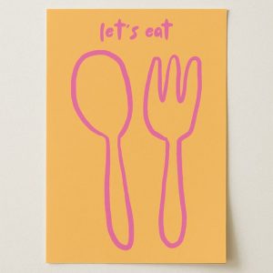 Let S Eat Bestek – Poster 60×80 cm sfeervolle wanddecoratie voor woonkamer en slaapkamer – Premium papier – Zonder lijst