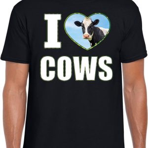 I love cows t-shirt met dieren foto van een koe zwart voor heren – cadeau shirt koeien liefhebber