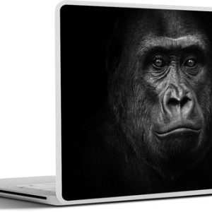 Laptop sticker – 10.1 inch – Gorilla – Zwart – Wit – Dieren – Portret – 25x18cm – Laptopstickers – Laptop skin – Cover