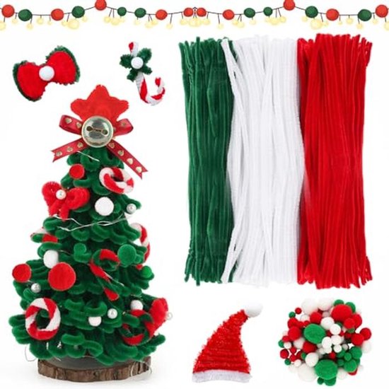 Kleurrijke Pijpenragers Set voor Knutselen – 300 Stuks Chenilledraad met Pluche Ballen – Ideaal voor Kerst en Decoraties