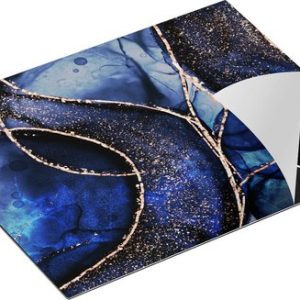 Chefcare Inductie Beschermer Abstracte Kunst – Blauwe Marmer met Gouden Patronen – 65×52 cm – Afdekplaat Inductie – Kookplaat Beschermer – Inductie Mat