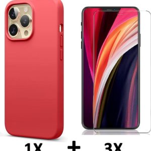 Apple iPhone 13 Hoesje & 3 Stuks Glazen Screenprotector – Siliconen Back Cover