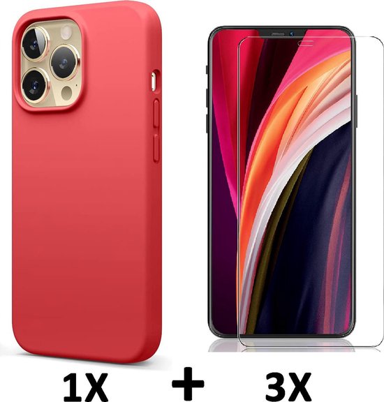 Apple iPhone 13 Hoesje & 3 Stuks Glazen Screenprotector - Siliconen Back Cover