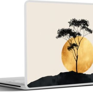 Laptop sticker – inch – Zwarte boom – Gouden cirkel – Heuvel – Laptopstickers – Laptop skin – Cover