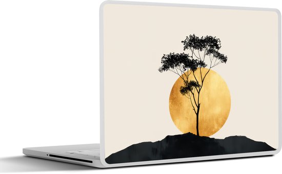 Laptop sticker - inch - Zwarte boom - Gouden cirkel - Heuvel - Laptopstickers - Laptop skin - Cover