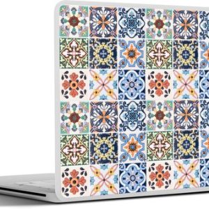 Laptop sticker – 15.6 inch – Design – Bloemen – Oranje – Blauw – Abstract – 36×27,5cm – Laptopstickers – Laptop skin – Cover