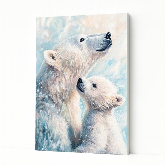 IJsbeer met welp – Interieurdecoratie – Canvas schilderij IJsbeer met welp – Interieurdecoratie – Canvas schilderij
