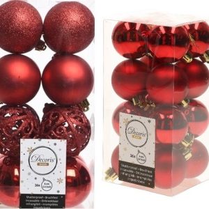 Kerstversiering kunststof kerstballen rood 4-6 cm pakket van 32x stuks – Kerstboomversiering