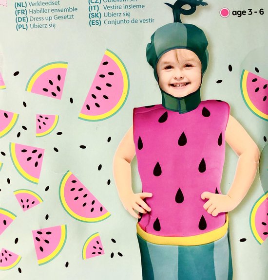 Kinderen meisjes verkleed set - Watermeloen Outfit Roze / Groen - Carnaval feest - 3 tot 6 jaar