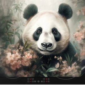 KitchenYeah® Inductie beschermer 70×52 cm – Panda – Dieren – Bloemen – Planten – Kookplaataccessoires – Afdekplaat voor kookplaat – Inductiebeschermer – Inductiemat – Inductieplaat mat