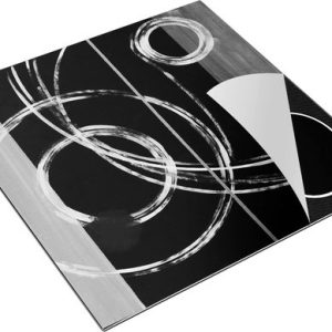 Chefcare Inductie Beschermer Abstracte Cirkels met een Lijn – Zwart Wit – 78×78 cm – Afdekplaat Inductie – Kookplaat Beschermer – Inductie Mat