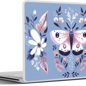 Laptop sticker – 10.1 inch – Vlinder – Vleugels – Stippen – Bloemen – 25x18cm – Laptopstickers – Laptop skin – Cover