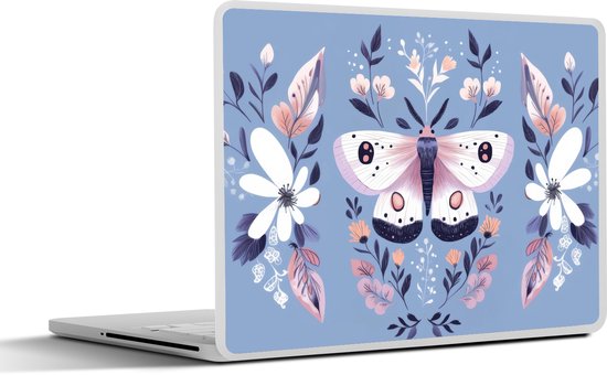 Laptop sticker - 10.1 inch - Vlinder - Vleugels - Stippen - Bloemen - 25x18cm - Laptopstickers - Laptop skin - Cover
