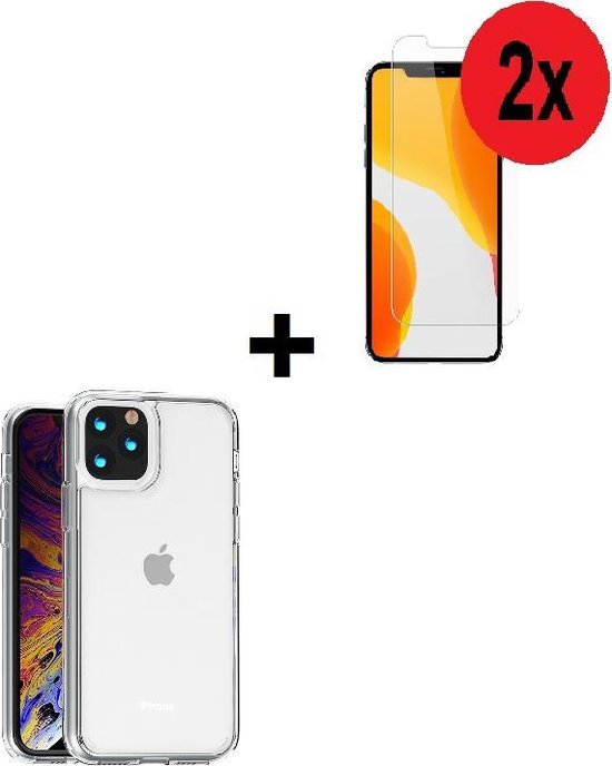 Geschikt voor iPhone 12 Hoesje - 12 Screenprotector - 12 Hoesje Transparant Backcover Hard Case + 2x Screenprotector