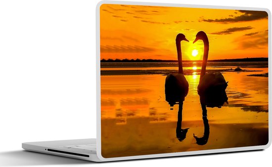 Laptop sticker - inch - Zwanen - Zonsondergang - vogel - Oranje - Water