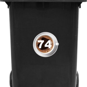 Kliko Sticker / Vuilnisbak Sticker – Koffie – 16.5×16.5 cm – HUISNUMMER 74