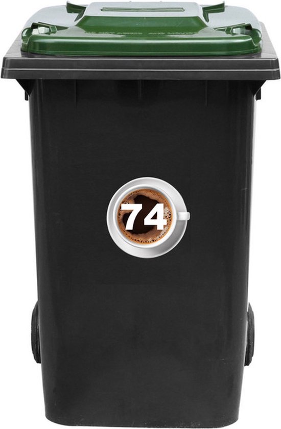 Kliko Sticker / Vuilnisbak Sticker - Koffie - 16.5x16.5 cm - HUISNUMMER 74