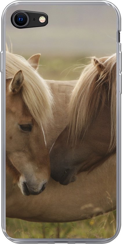 Telefoonhoesje hoesje - Paarden - Gras - Bruin - Siliconen Telefoonhoesje