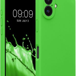 kwmobile telefoonhoesje geschikt voor Apple iPhone 16 – TPU backcover met siliconen coating – Smartphone case in limoengroen