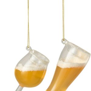 J-Line hanger Bierglas – glas – oranje – 2 stuks