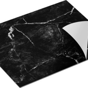 Chefcare Inductie Beschermer Abstracte Kunst – Donkere Marmer met Gouden Strepen – Zwart Wit – 65×50 cm – Afdekplaat Inductie – Kookplaat Beschermer – Inductie Mat