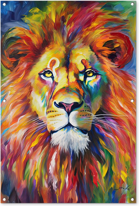 Tuinposter - Leeuw - Olieverf - Kunst - Dieren - Buiten - Tuindoek