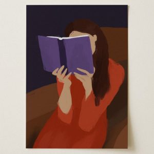 Lezende Vrouw Rood – Poster 40×60 cm sfeervolle wanddecoratie voor woonkamer en slaapkamer – Premium papier – Zonder lijst