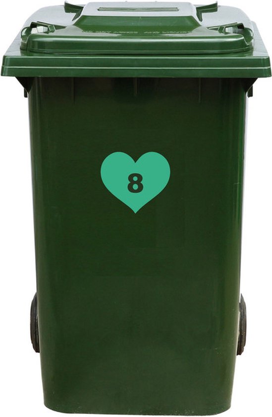 Kliko Sticker / Vuilnisbak Sticker - Hart - Nummer 8 - 18,5x16,5