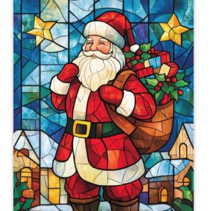 Posterhanger incl. Poster 40×60 cm – Schoolplaat – Kerstman – Glas – Kleurrijk – Textielposter – Zwarte latten Posterhanger incl. Poster 40×60 cm – Schoolplaat – Kerstman – Glas – Kleurrijk – Textielposter – Zwarte latten