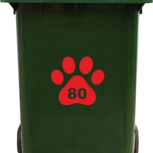 Kliko Sticker / Vuilnisbak Sticker – Hondenpoot – Nummer 80 – 18×16,5