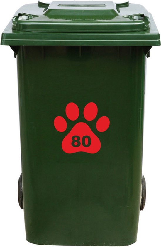 Kliko Sticker / Vuilnisbak Sticker - Hondenpoot - Nummer 80 - 18x16,5
