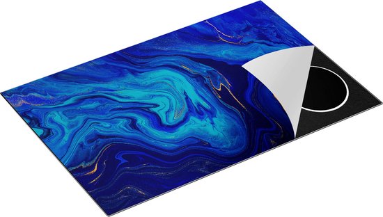 Chefcare Inductie Beschermer Abstracte Kunst - Blauw met Gouden Verf - 78x52 cm - Afdekplaat Inductie - Kookplaat Beschermer - Inductie Mat