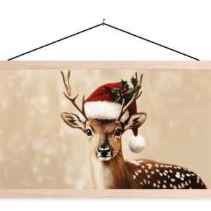 Posterhanger incl. Poster 90×45 cm – Schoolplaat – Kerst – Hert – Gewei – Rood – Textielposter – Blanke latten Posterhanger incl. Poster 90×45 cm – Schoolplaat – Kerst – Hert – Gewei – Rood – Textielposter – Blanke latten