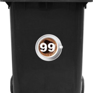 Kliko Sticker / Vuilnisbak Sticker – Koffie – 16.5×16.5 cm – HUISNUMMER 99