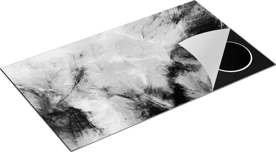Chefcare Inductie Beschermer Abstracte Kunst - Artistieke Spattende Marmer - Zwart Wit - 91,6x52,7 cm - Afdekplaat Inductie - Kookplaat Beschermer - Inductie Mat