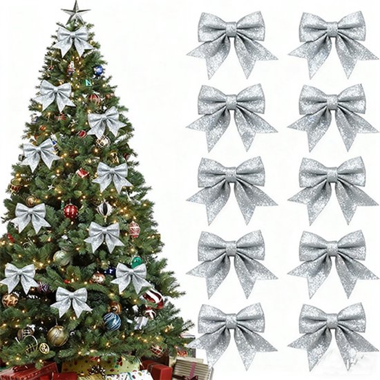 Strikken – 10 stuks Zilver strikken – Grote strikken – Strikken voor bruiloften, nieuwjaar en Kerstmis – 12*15 cm