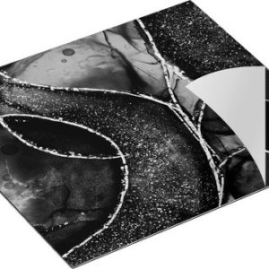 Chefcare Inductie Beschermer Abstracte Kunst – Blauwe Marmer met Gouden Patronen – Zwart Wit – 60×55 cm – Afdekplaat Inductie – Kookplaat Beschermer – Inductie Mat