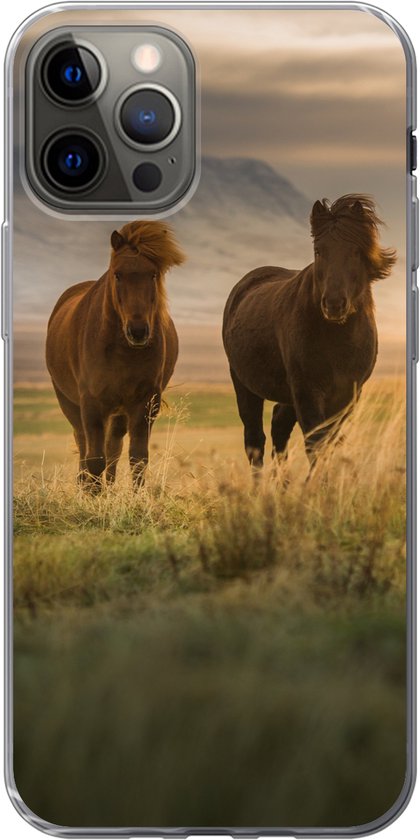 Geschikt voor hoesje - Paarden - Lucht - Gras - Siliconen Telefoonhoesje