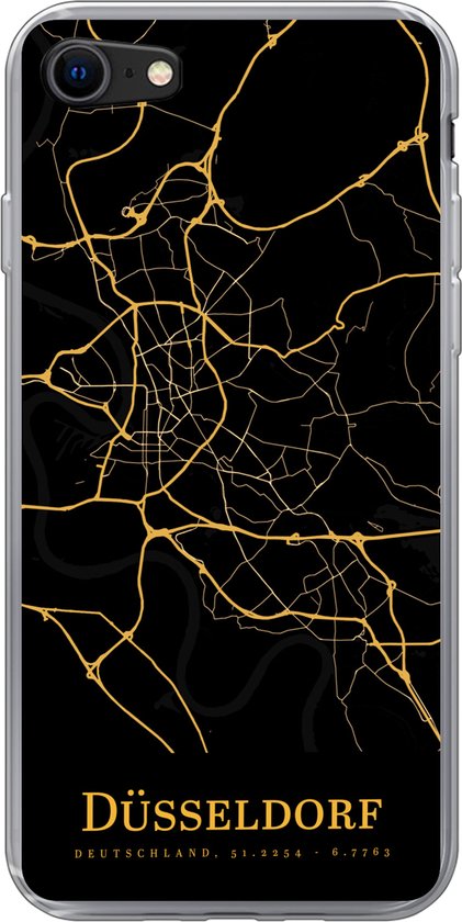 Telefoonhoesje iPhone hoesje - Düsseldorf - Kaart - Goud - Siliconen Telefoonhoesje