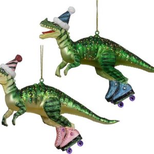Kerstbal dinosaurus 13,4 cm glas groen – kerstboomhanger dino rolschaatsen Kerstbal dinosaurus 13,4 cm glas groen – kerstboomhanger dino rolschaatsen
