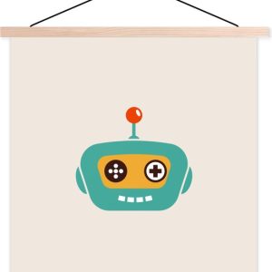 Posterhanger incl. Poster 120×120 cm – Schoolplaat – Robot – Gezicht – Antenne – Technologie – Jongen – Kind – Textielposter – Blanke latten Posterhanger incl. Poster 120×120 cm – Schoolplaat – Robot – Gezicht – Antenne – Technologie – Jongen – Kind – Textielposter – Blanke latten