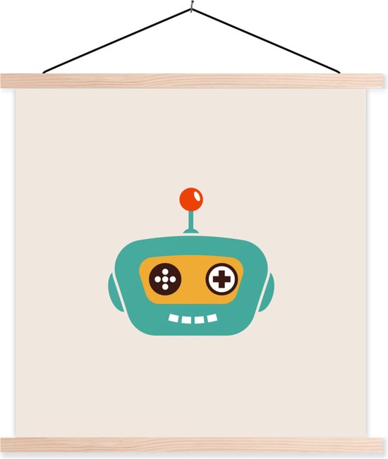 Posterhanger incl. Poster 120x120 cm - Schoolplaat - Robot - Gezicht - Antenne - Technologie - Jongen - Kind - Textielposter - Blanke latten