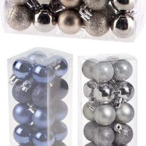 Kleine kunststof kerstversiering 60x stuks set en 3 cm kerstballen in het zilver-champagne-blauw – Voor kleine kerstbomen